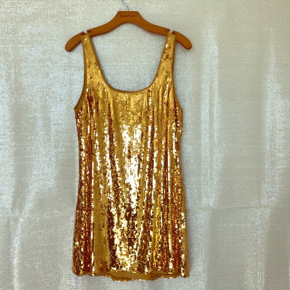 Bebe Gold Sequin Dress Free Shipping - Picture 1 of 3
